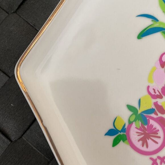 Lilly Pulitzer Ceramic Trinket Tray Pineapple Motif Gold Trim - Picture 4 of 8
